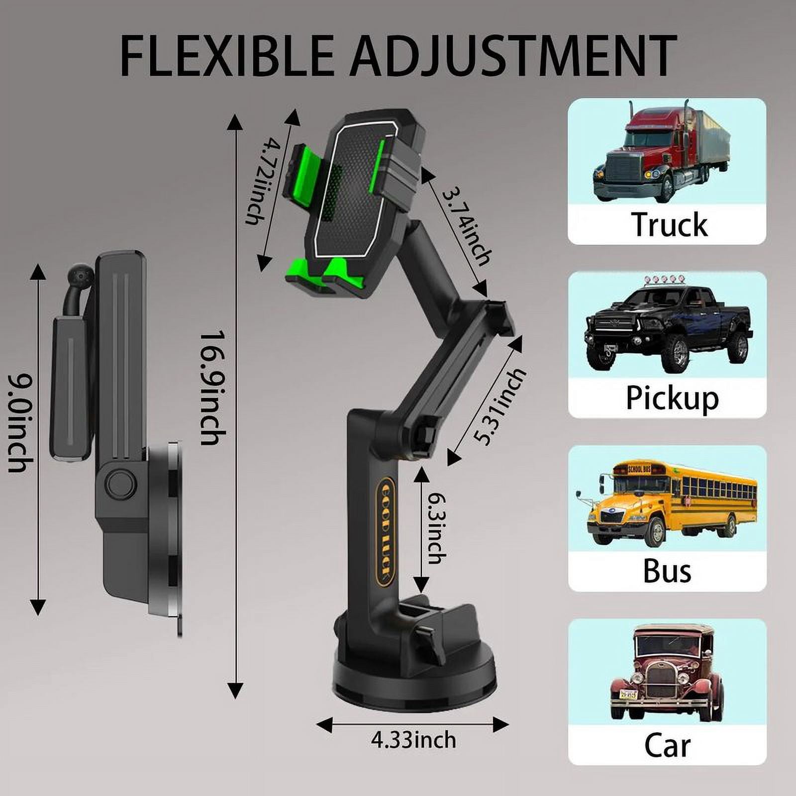 Truck phone holder mount heavy duty cell phone holder for dashboard windshield 16.9 inch long arm, super suction cup & Stable
