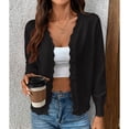 thumbnail image 3 of SWSMCLT Women's Casual Cardigan Comfy Jagged Elastic Cuffs Curvy Autumn Breathable Cardigan Sweaters Black X-Large, 3 of 5