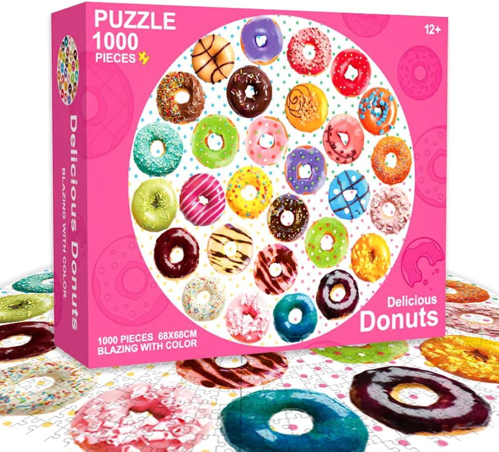 1000 Pieces Jigsaw Puzzle for Adults Jigsaw Puzzles for Adults Large Round Jigsaw Puzzles-Delicious Donuts,Educational Toys Gifts for Adults,Teens and Kids