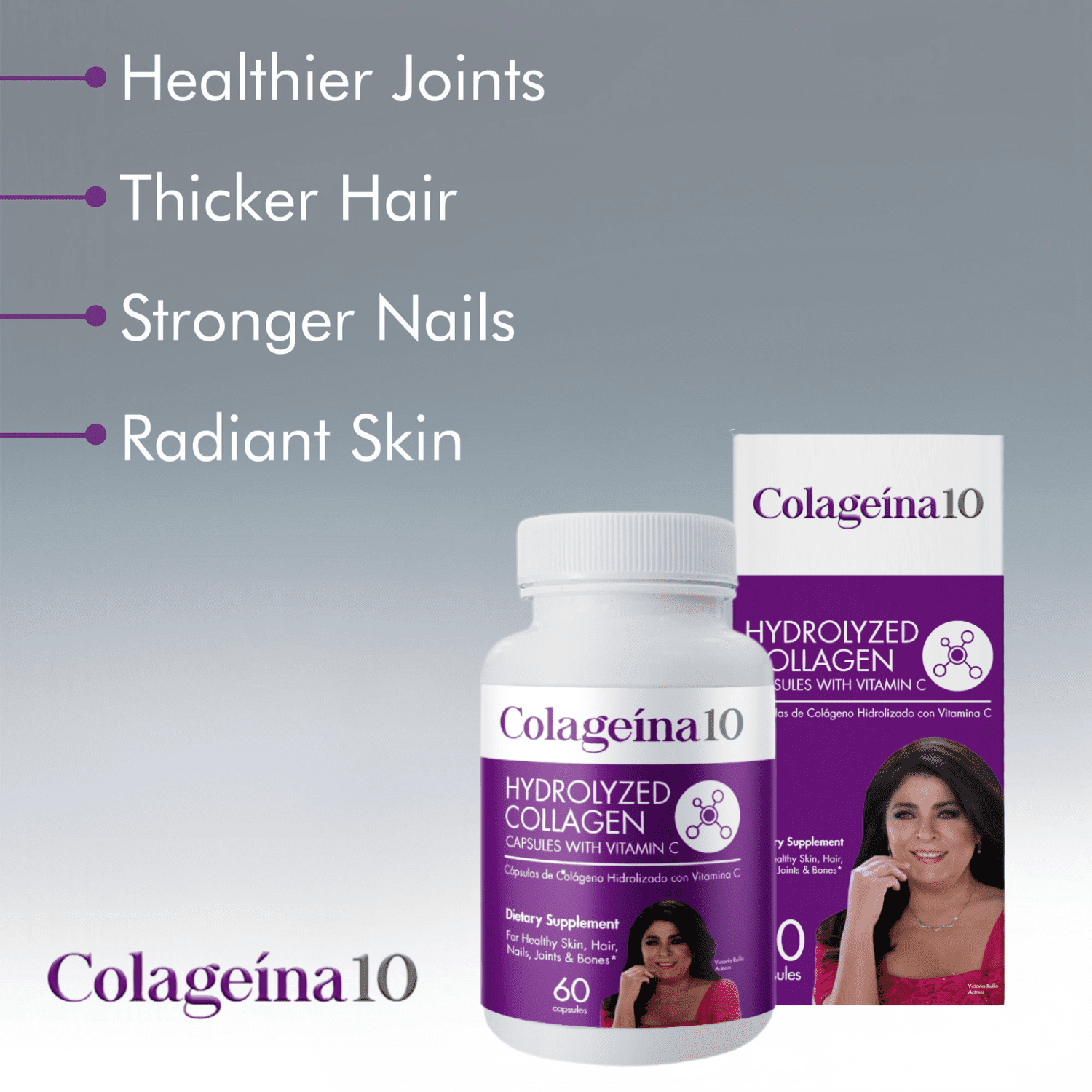Colageina 10 Collagen Capsules with Vitamin C for a Younger Look, Anti-Aging, 60 Capsules.