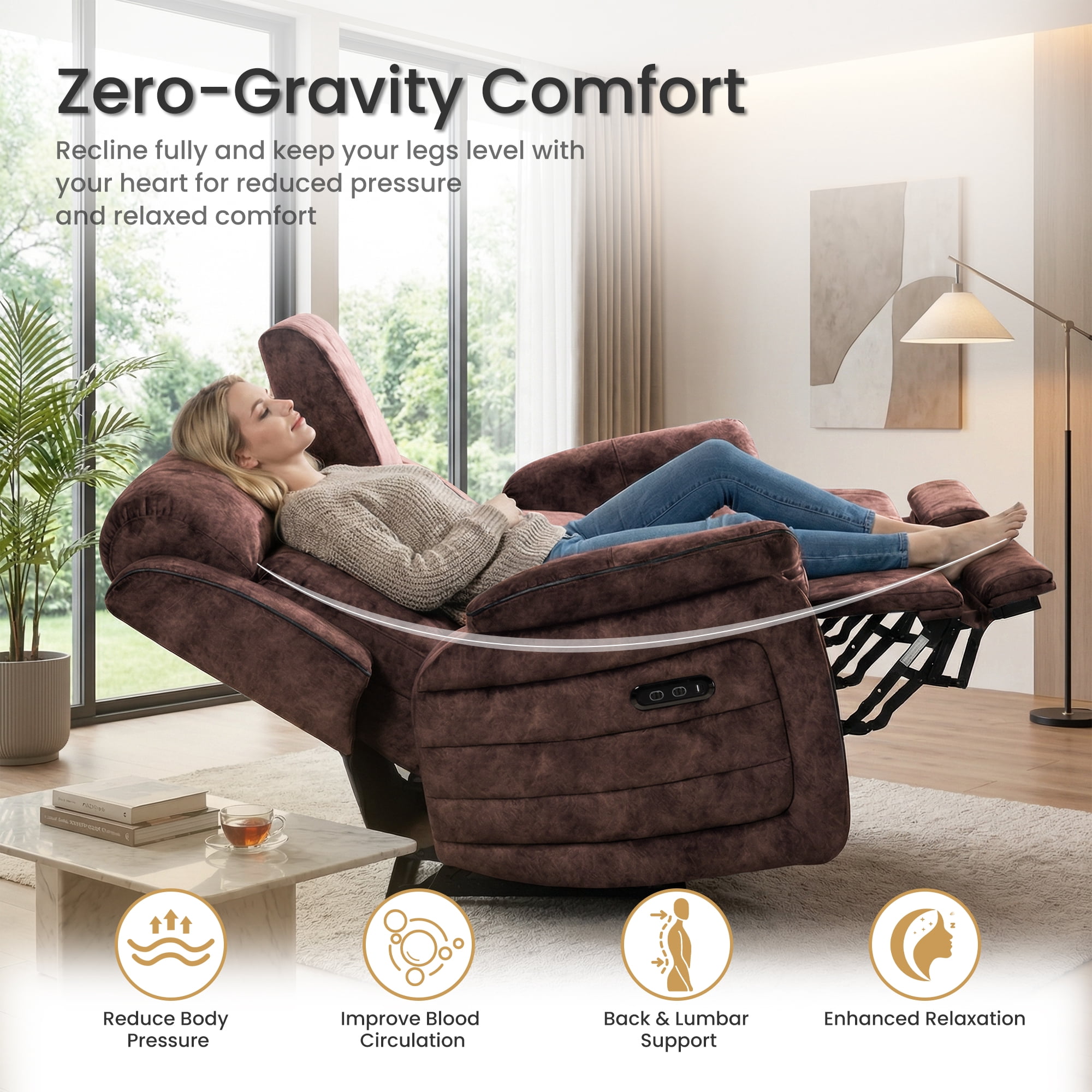 LVUYOYO Power Reclining Loveseat, Zero Gravity Loveseat Sofa with Adjustable Headrest, Storage Console, Cup Holders, Recliner Couch for Living Room (Brown)