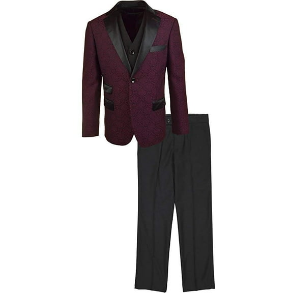 AXNY Boy's 2-20 Tailored Three-Piece Jacket, Vets, Trousers Printed Tuxedo Set