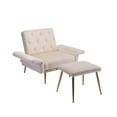 thumbnail image 6 of Accent Recliner Chair with Ottoman, Velvet Upholstered Armchair with Adjustable Armrests and Backrest, Modern Button Tufted Lounge Chair with Metal Legs for Living Room, Beige, 6 of 7