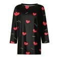 thumbnail image 3 of Fgvctg Womens Plus Size Valentine's Day Tops Casual Crewneck 3/4 Length Sleeve Shirts Date Night Pullover Trendy Tops Oversized Sweet Love Heart Graphic Half Sleeve Blouse Watermelon Red L, 3 of 5