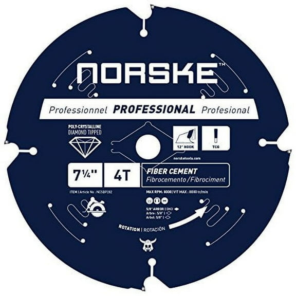 Norske Tools NCSBP282 7-1/4 inch 4 Tooth Polycrystalline Diamond (PCD) Hardie Fiber Cement Saw Blade