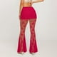 thumbnail image 3 of Pantalones acampanados de cintura alta con encaje para mujer: malla transparente, diseño floral, cintura elástica, cordón, transparentes, tallas S-L, encaje de poliéster, lavado a mano., 3 of 5