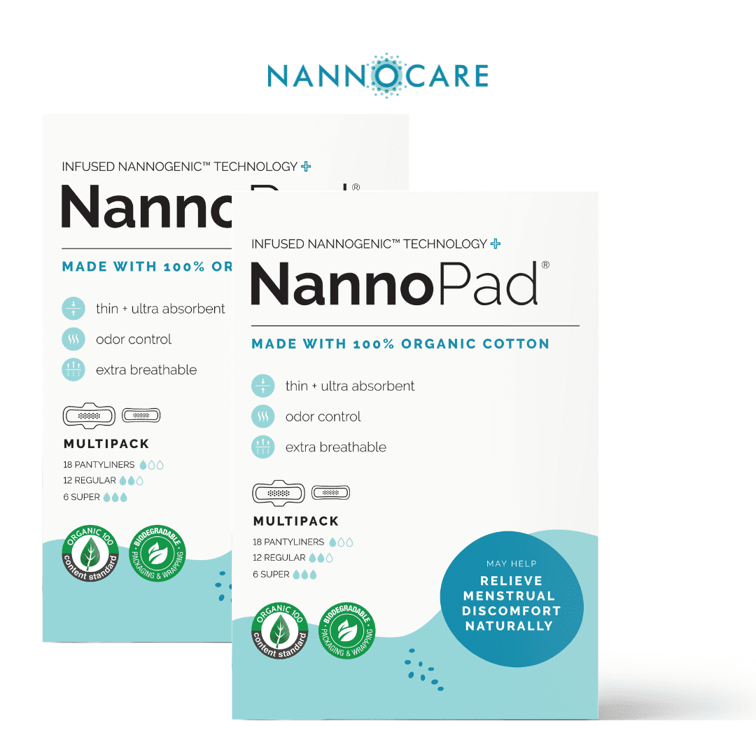 NannoPad Multipack (2-Pack, 72 Pads) - 100% Organic Cotton & Hypoallergenic - Regular, Super and Pantyliners for Full-Cycle Protection - Thin, Absorbent & Breathable
