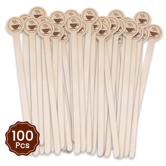 Deally 100 pack 5.9 Inch Coffee Stirrers Stir Sticks Wooden Beverage Mixer with Round Ends,Disposable Environmentally Friendly Biodegradable Cafe Grade Beverage Stir Sticks for Coffee Milk Tea