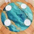 thumbnail image 2 of Teal Marble Gold Wave Pattern Round Fitted Tablecloth with Elastic Edge,Dining Table Cover Waterproof,Outdoor Round Tablecloth for Camping,Dining,Indoor and Outdoor, 2 of 7