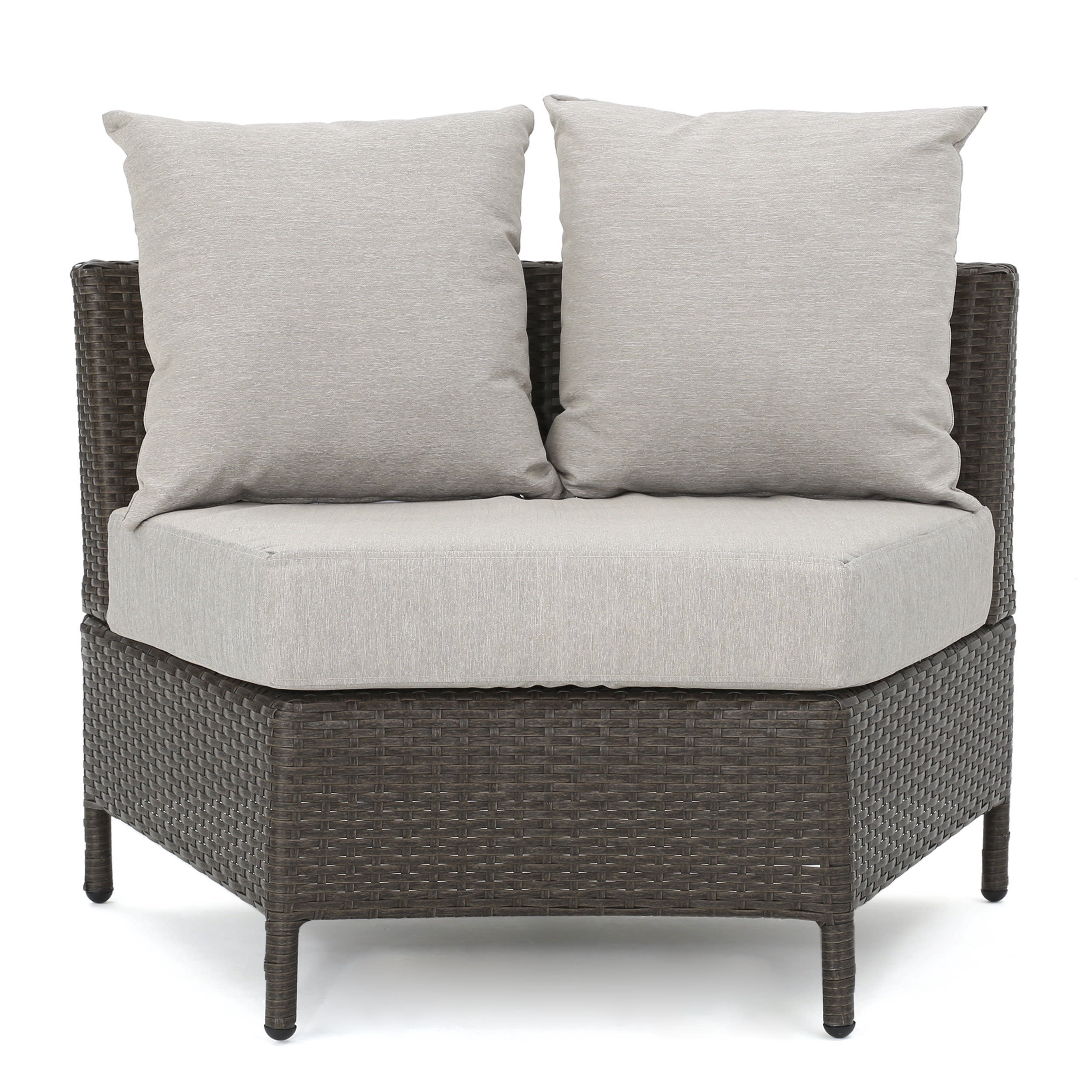 Adelina Wicker Outdoor Curved Loveseat Sectional with Cushions, Brown and Ceramic Gray