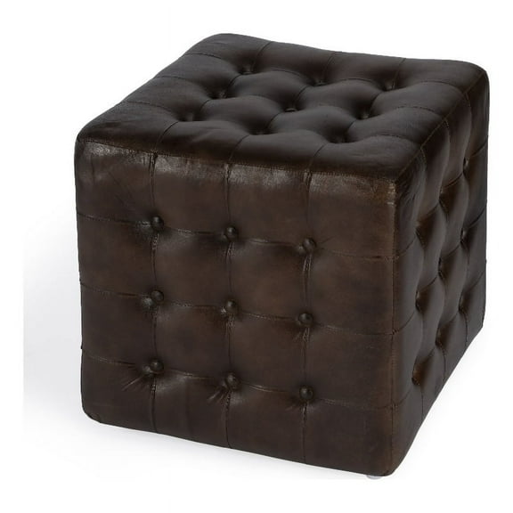 Leon Button Tufted Leather Ottoman