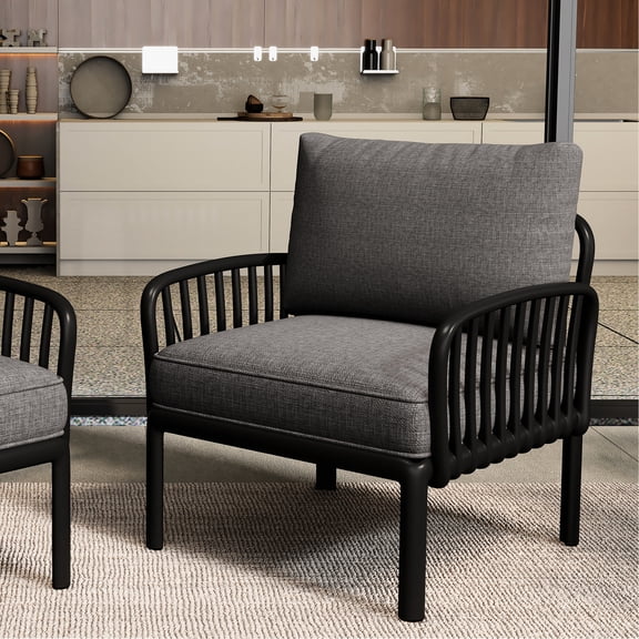 Outdoor Furniture: Black Dark Gray Chair With Seat Cushion Stylish Patio Deep Seating Club Weather- Frame & Water-