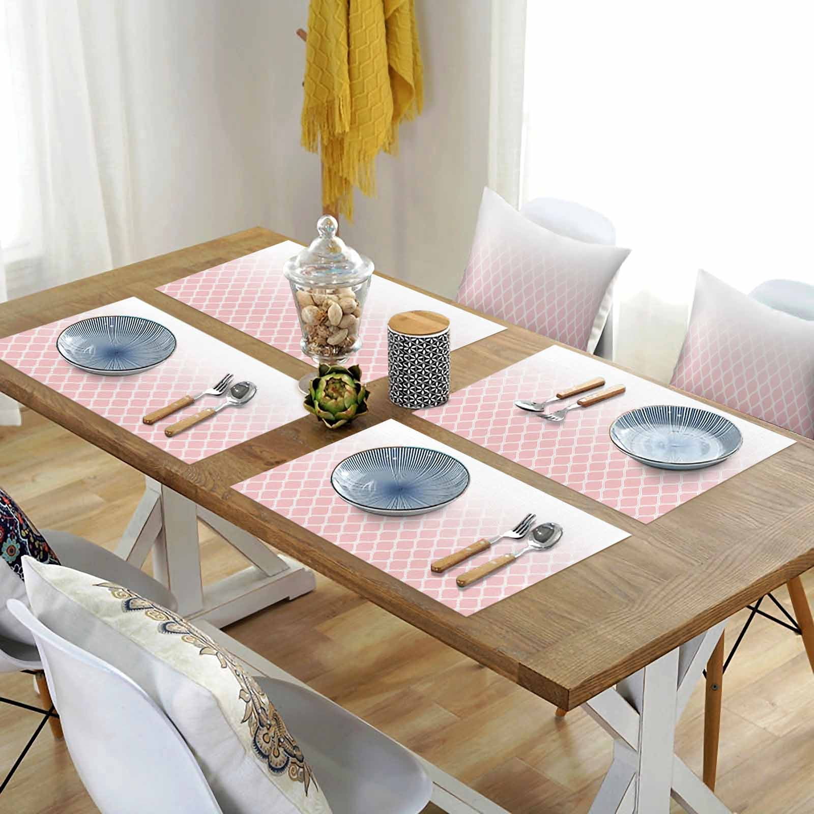 Placemats Set of 4, Pink Geometric Placemats Set of 4, Ombre Lines Rhombus Pattern Tablemats Washable Placemat Table Decoration for Kitchen Table Dinner Party Home Decor Indoor Outdoor 13x19 Inch