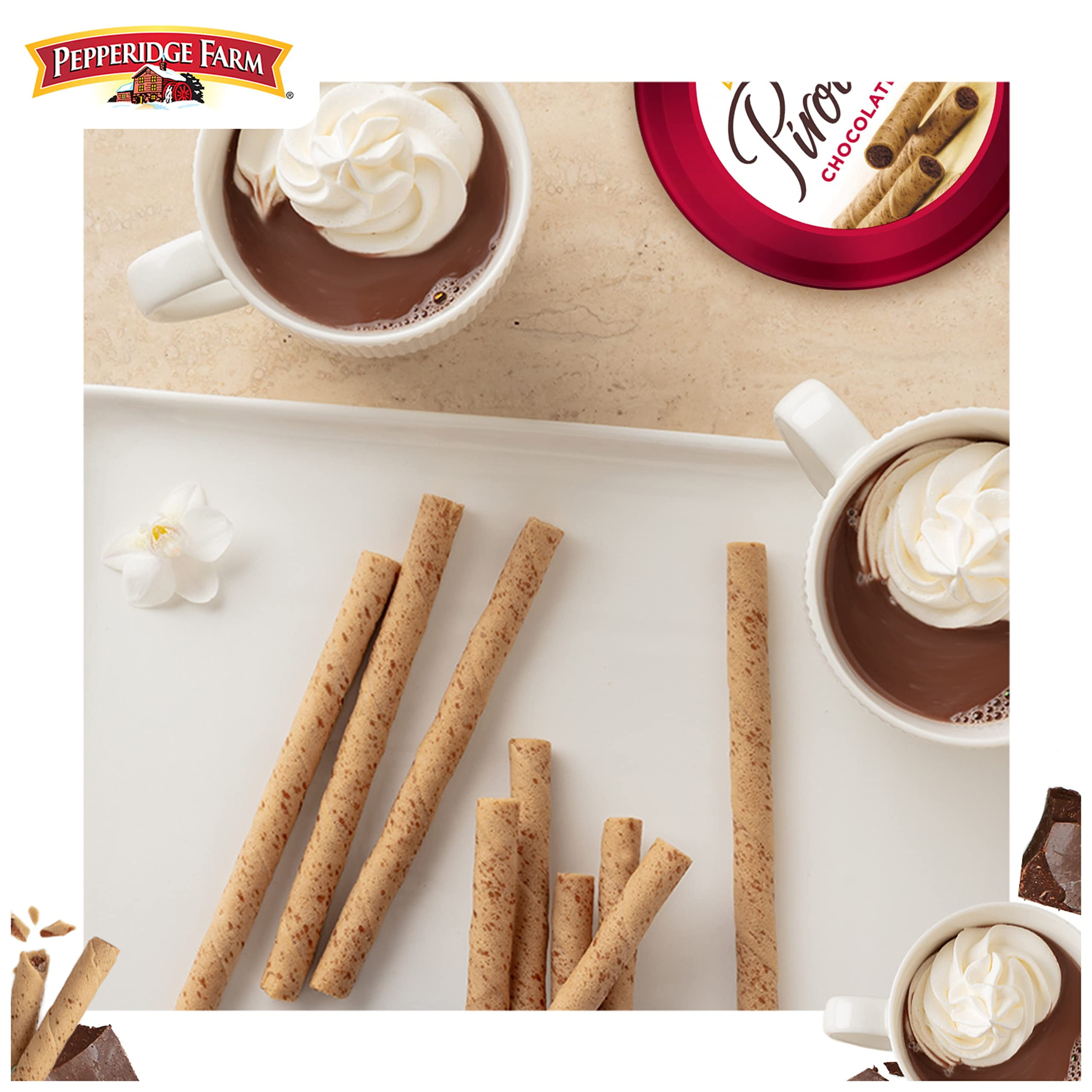 2X - Pepperidge Farm Pirouette Cookies, Chocolate Fudge Créme Filled Wafers, 13.5 Oz Tin