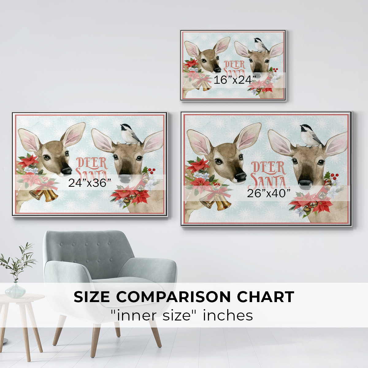 Deer Christmas Collection A - Framed Gallery Wrapped Holiday Canvas - 25 x 37 - White Frame
