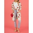 thumbnail image 5 of Arvbitana Women's Knit Long Cardigans Heart Print Long Sleeve Open Front Sweater Coat with Pockets Ladies Casual Warm Knitwear Outerwear for Streetwear, 5 of 7