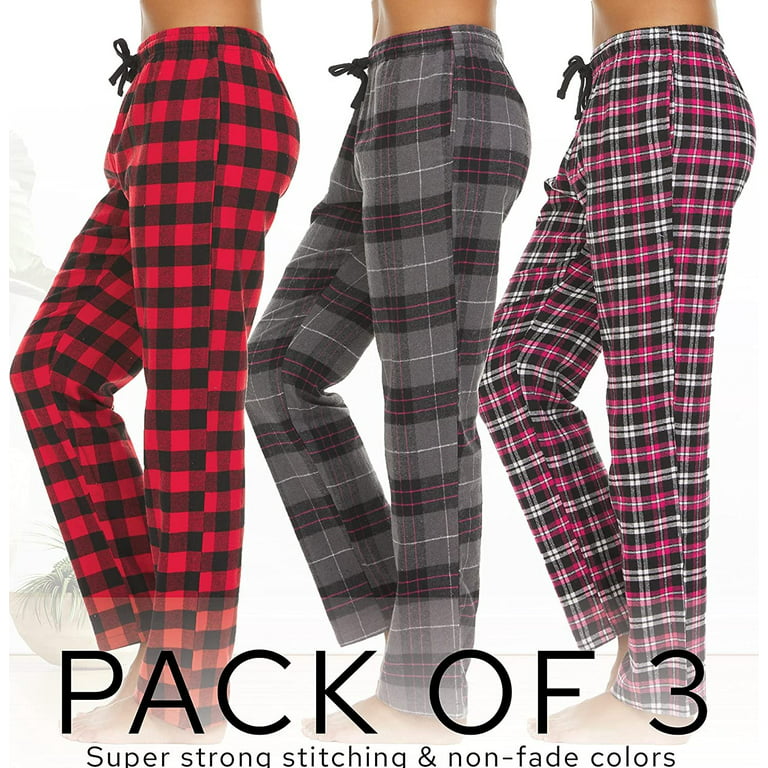 Pajama Pants for Women - 3 Pack Pajama Bottoms - Cotton Blend Flannel Plaid Lounge  Pants, Comfortable PJ Pants Set B, Medium 