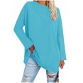 thumbnail image 3 of TKLPEHG Womens Tunic Tops Crew Neck Basic Tunic Tops Fall Tops Solid Color Casual Comfy Lightweight Loose Fashion Long Sleeve T Shirt Pullover (Sky Blue,XXL), 3 of 6