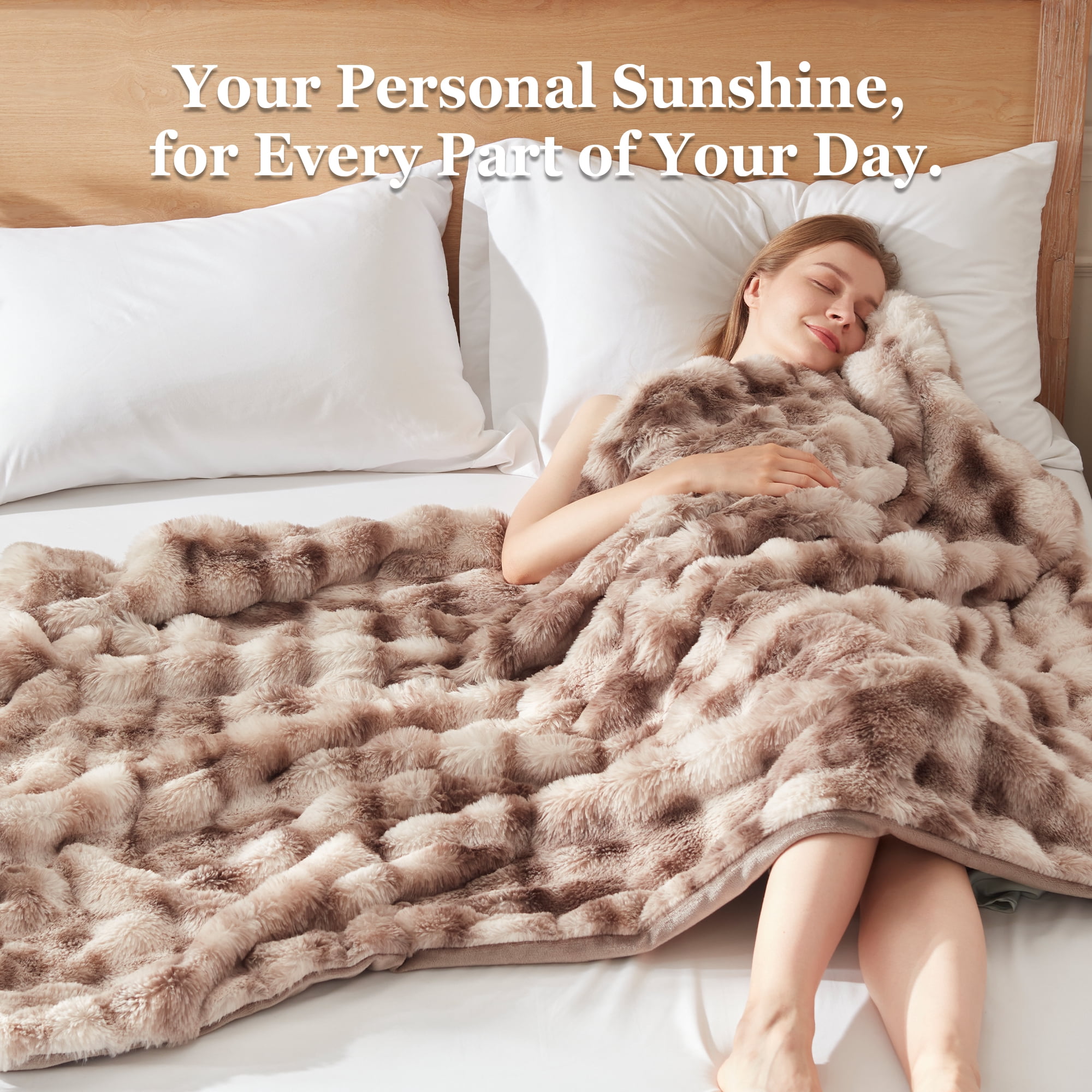 COZY@HOME Heated Blanket,Plush Thick Faux Fur Throw Size 62"x84", Patterned Taupe, 5-Min Fast Heating 6 Heating Levels & 10 Hours Auto-Off, Machine Washable