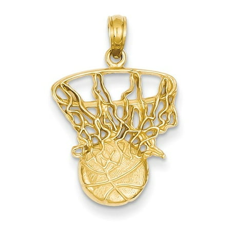14k Yellow Gold Swoosh Basketball and Net Pendant
