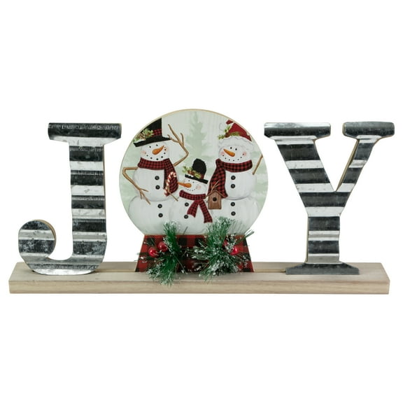 Northlight 15" Galvanized Metal and Wooden 'Joy' Snowman Family Christmas Sign