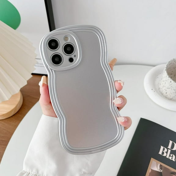Wave Frame Phone Case for iPhone 13 Pro Max 6.7 inch, Cute Curly Wavy Case for Girls Slim Fit Cover Luxury Plated Soft TPU Bumper Cover Glossy Plated Case Aesthetic Phone Case - Sliver