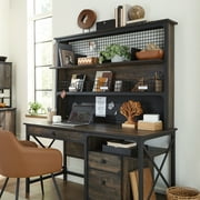 Sauder Steel River Industrial Desktop Hutch, Carbon Oak Finish