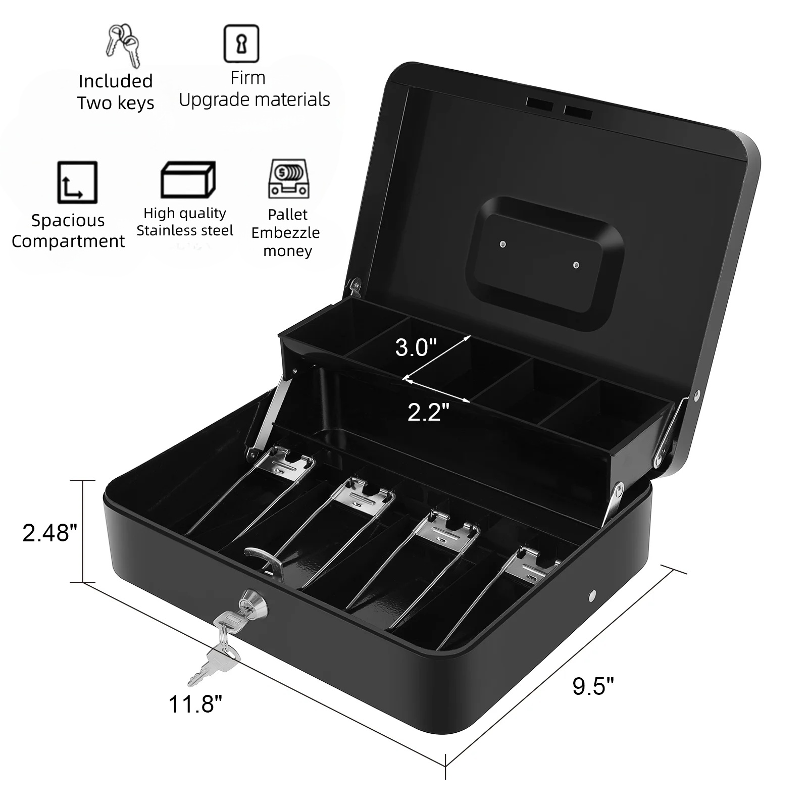 ODDPC Cash Box with Money Tray 11.8 x 9.44 Inches photo 6