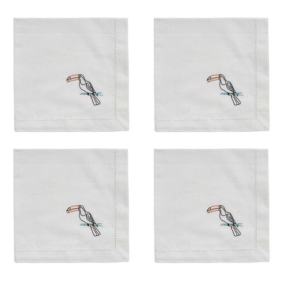 Split P White Embroidered Toucan Napkin Set of 4