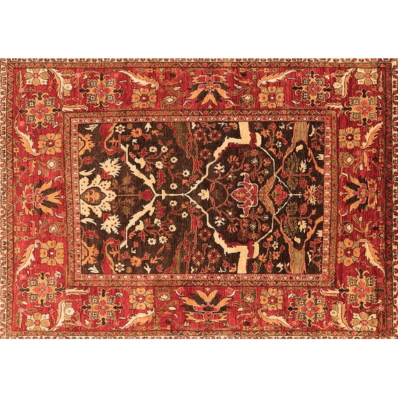 Ahgly Company Indoor Rectangle Oriental Orange Industrial Area Rugs, 7' x 10'