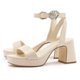 thumbnail image 3 of YDN Womens Open Toe Platform Sandals Chunky Mid High Heels with Rhinestone Studded Strap Dressy Casual Party Daily Shoes Size 10 Ivory, 3 of 4
