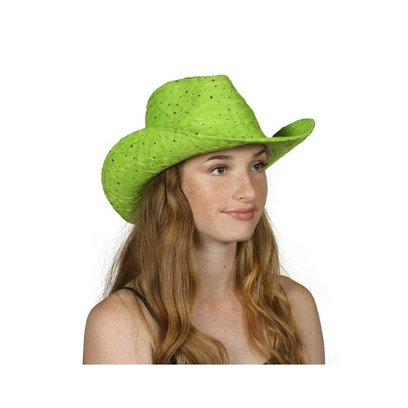 TopHeadwear Glitter Sequin Trim Cowboy Hat, Lime Green