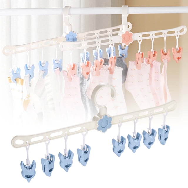 Oliegs Functional Windproof Sock Clip Clothesline With 10 Clips Portable Folding Sock Rack Underwear Clothesline Rack Balcony Travel Versatile Slip Clothes Clip