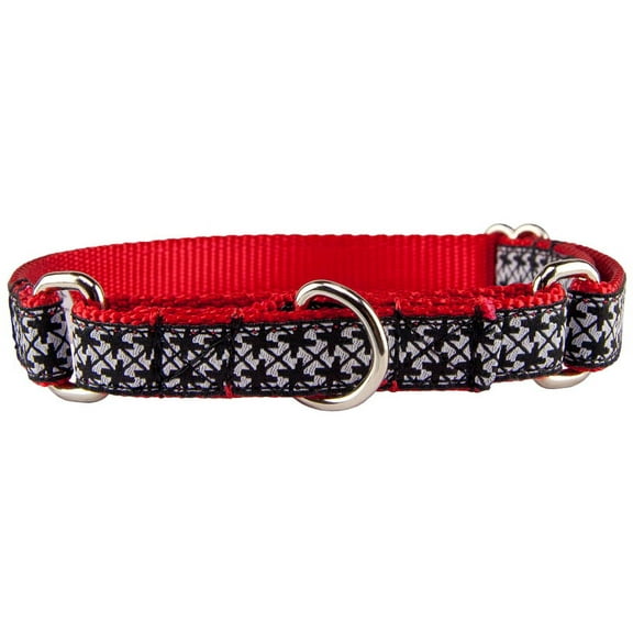 Country Brook Design - Black & White Pinwheels Ribbon Red Martingale Dog Collar
