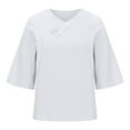 thumbnail image 3 of Lovskoo Cotton Linen Summer Tops for Women 2024 V Neck Short Sleeve Solid Solid Color T Shirt Top Style Large Top Shirt White, 3 of 6
