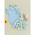 thumbnail image 2 of FEORJGP Infant Baby Girl Easter Outfit Toddler 0-2Y Short Sleeve Romper Crew Neck Jumpsuit Solid Ribbed Bodysuit with Suspender Skirt and Headband Set Little Girls 3Pcs Casual Cute Clothes, 2 of 9