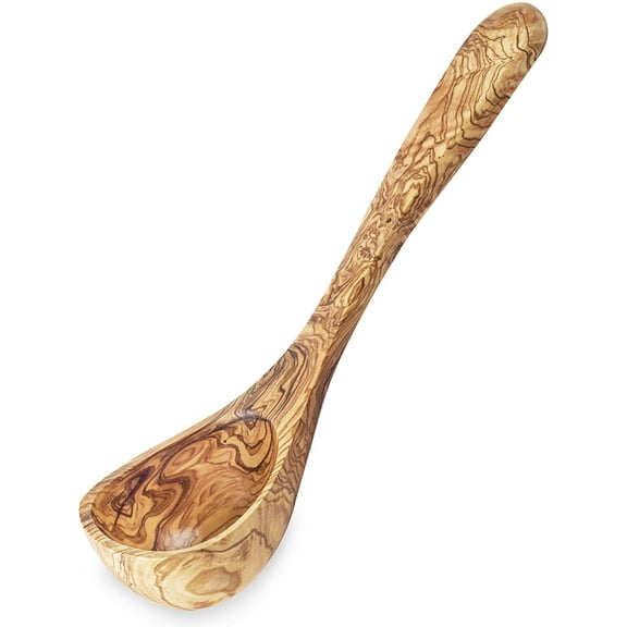 Olive Wood Soup Ladle - Hand Carved Nonstick Ladle Spoons for Cooking - Wood Soup Spoon