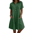 thumbnail image 2 of ClodeEU Women's Collar V Neck Short Sleeve A Line Midi Shirt Dress with Pockets,Casual Loose Dress Green,Women's Plus XL, 2 of 6