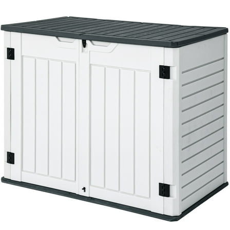 Uforic 35 cu ft Outdoor Horizontal Storage Sheds, Weather Resistant Resin Tool Shed, Multi-Opening Door for Easy Storage of Bike, Trash Cans, Garden Tools, Lawn Mowers, Waterproof, Lockable