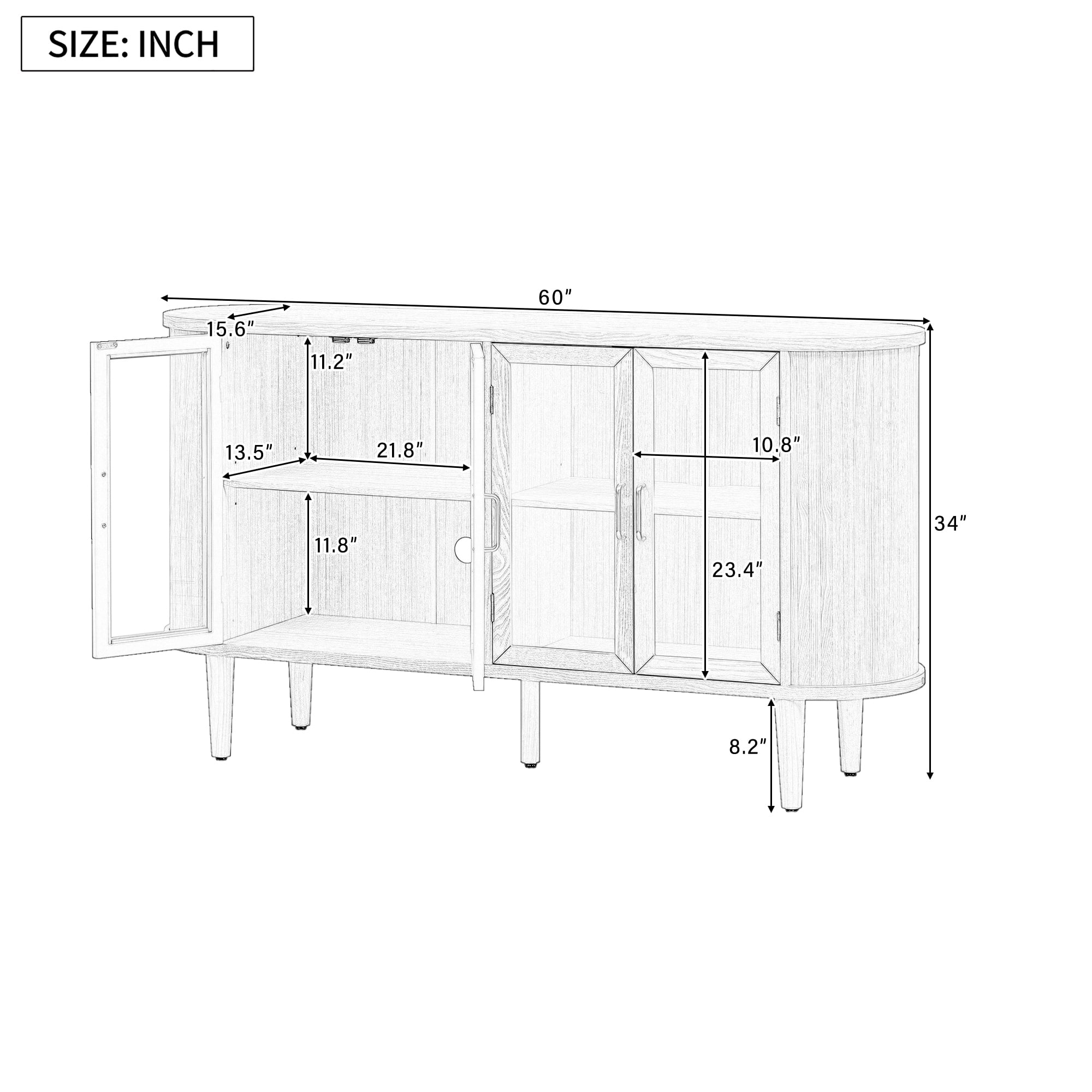 Euroco Farmhouse Sideboard Buffet Cabinet with Storage,60" Wood Coffee Bar Cabinet with Glass Doors & Adjustable Shelves for Kitchen Dining Room,Black