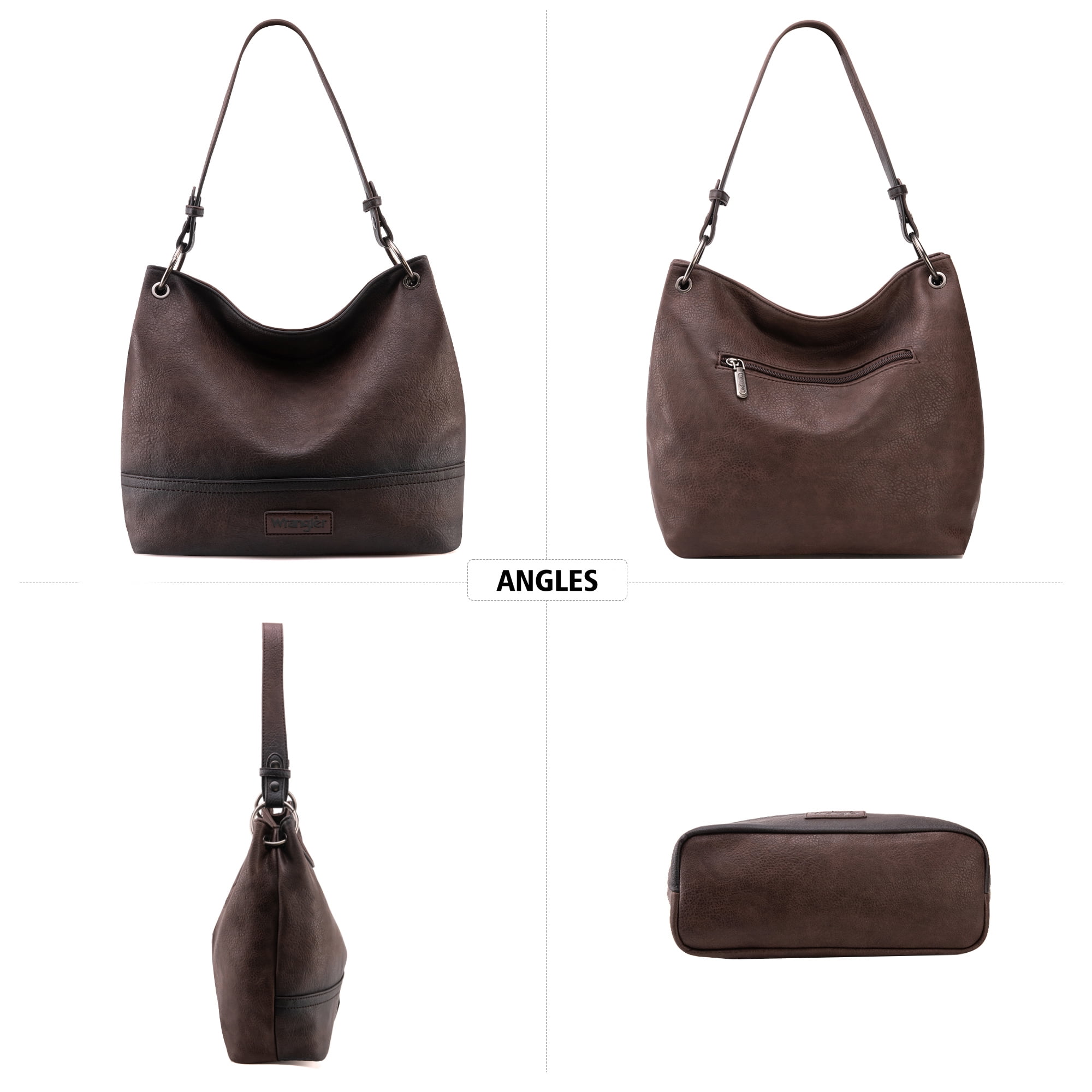 Wrangler Hobo Bags for Women Vegan Leather Top Handle Shoulder Purses and Handbags, Coffee