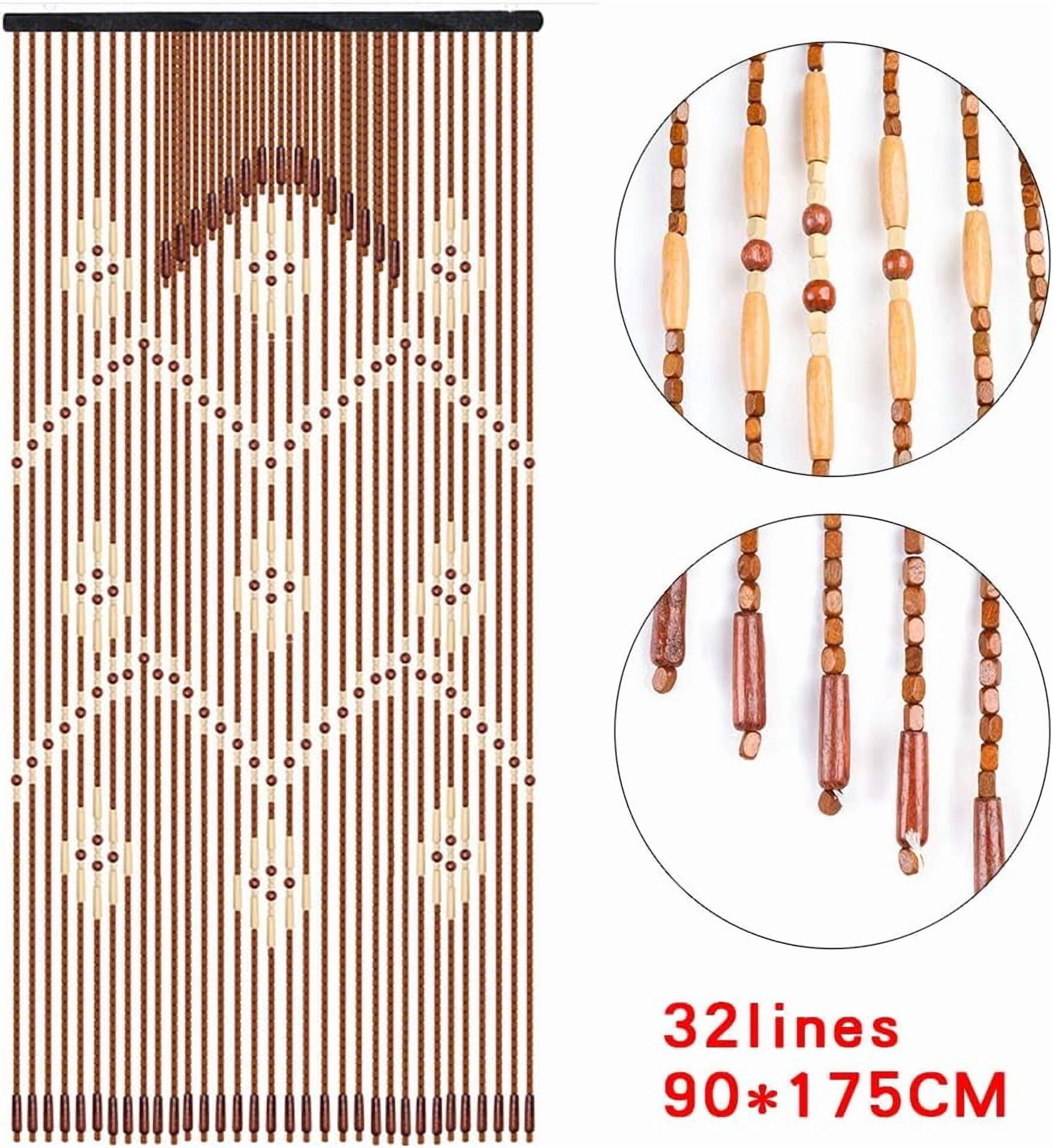 Miumaeov 35.4 * 68.9inch 32 Strands Wooden Bead Curtain,32 Lines Porch Door Fly Screen Decor Brown Curtain Bamboo Wood