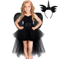 thumbnail image 2 of Vestido con tutú de unicornio y diablo negro para niñas, escote en V, cola, ángel oscuro caído, disfraz de fiesta de carnaval, Halloween, para niñas de 1 a 14 años, 2 of 5