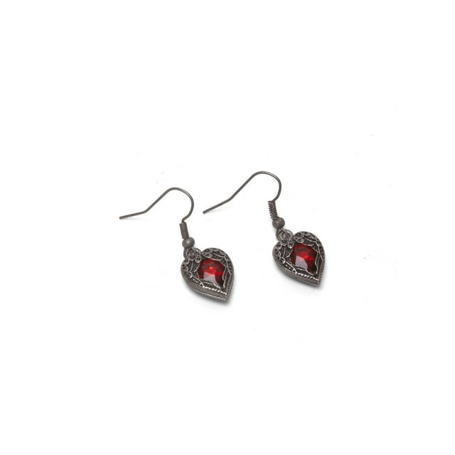 Steampunk Earrings - Winged Heart - Red