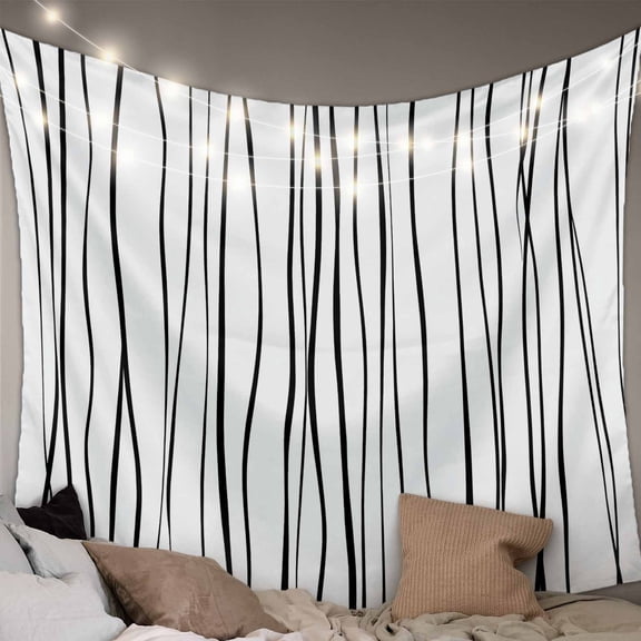 Black Tapestry for Bedroom Wall Hanging Tapestry, Abstract Lines Gradient Minimalist Modern Texture Ceiling Backdrop Tapestries Poster Blanket Wall Decor for Teens Room Living Room Dorm 55" x 73"
