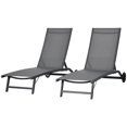 thumbnail image 1 of Set of 2 Outdoor Lounge Chairs, 5-Position Reclining Sun Loungers with Wheels, Breathable Mesh & Rustproof Aluminum Frame, Dark Grey Patio Chairs for Poolside, Backyard, Garden, 1 of 7