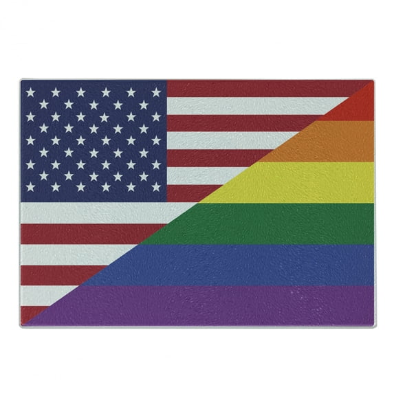 Pride Cutting Board, Conceptual Flag with American Pride Colors Activism Freedom Nationwide Celebration, Decorative Tempered Glass Cutting and Serving Board, Small Size, Multicolor, by Ambesonne