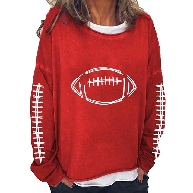 EQWLJWE Chandails en Molleton de Football pour Femmes, Chandail de Jour de Match, Rugby, Chandail Ample à Col Rond, Chandails en Molleton Amples, Hauts d'Entraînement pour Femmes