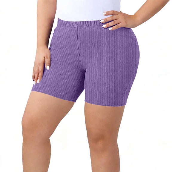 Cutuoiiu Womens Plus Size Solid Color Ribbed Yoga Shorts with Elastic Waist for Workout & Daily Wear Gift