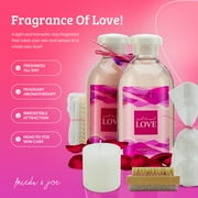 Spell Bound Love Bath and Body Gift Set for Women – 9pc Spa Gift Basket with Shower Gel, Bubble Bath, Bath Bombs, Rose Soap, Candle, and Loofah – Self Care Gift Set for Her